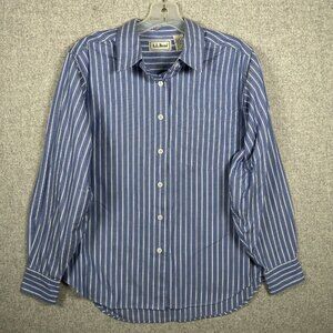 Vintage LL Bean Size 10 Womens Top Button Long Sleeve 100% Cotton Blue Striped